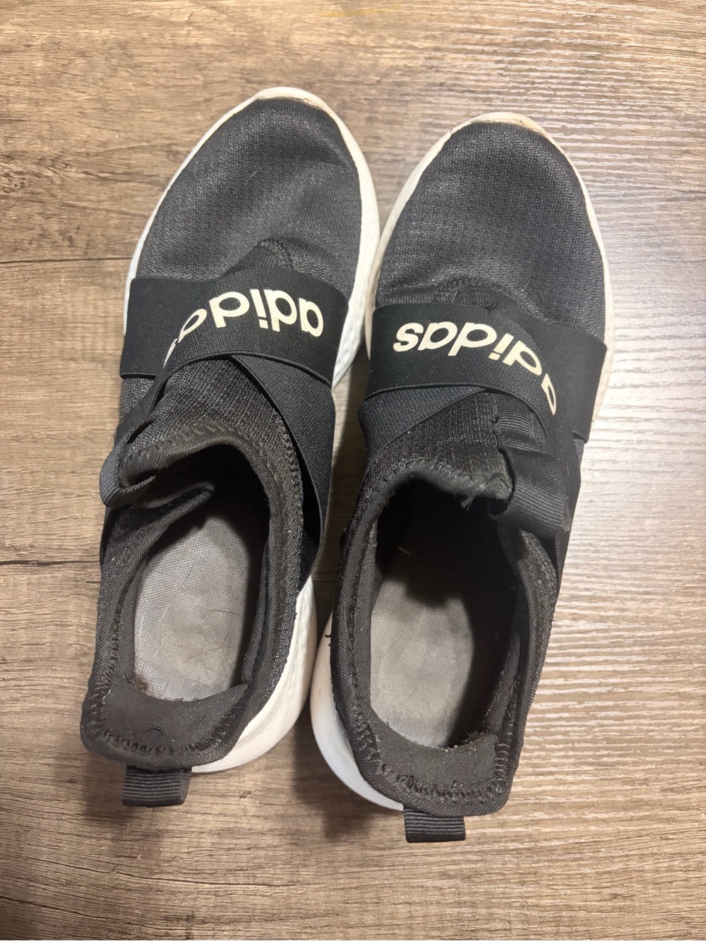 adidas Black Slip-On Athletic Shoes with White Sole